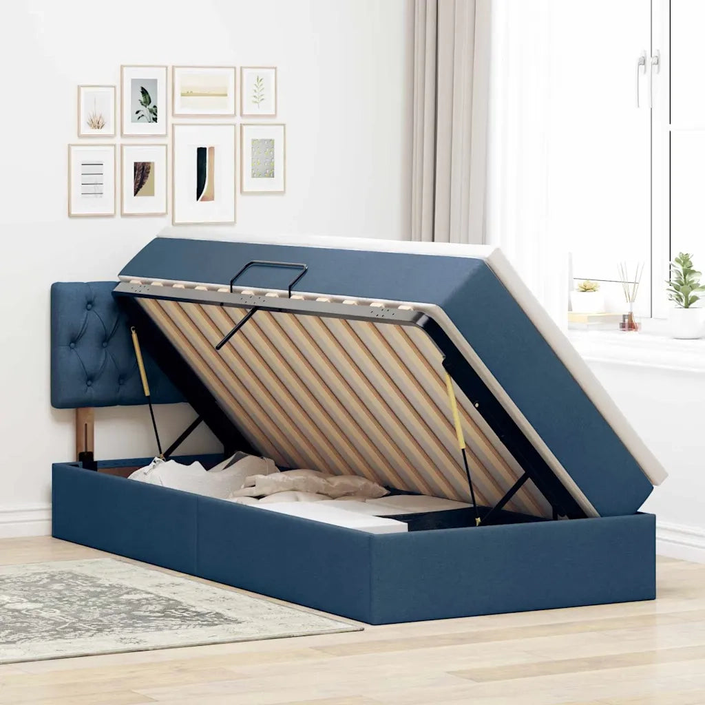 Letto con contenitore e LED con led Blu 90 x 190 cm Tessuto