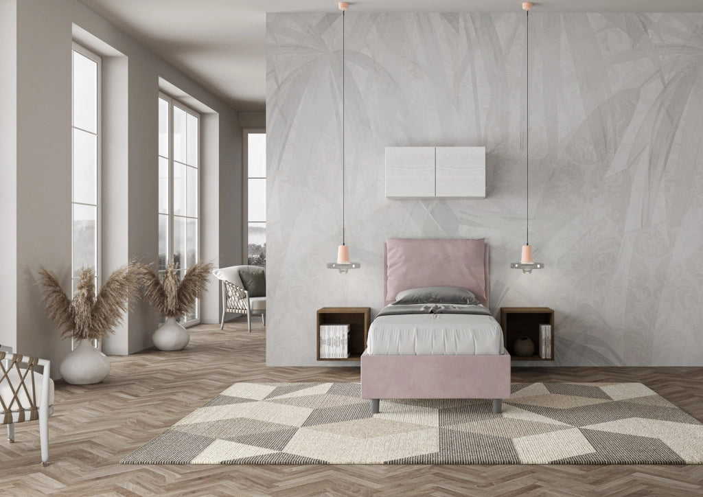BS COM Letto singolo contenitore imbottito 80x210 microfibra glicine
