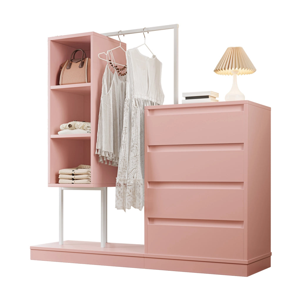 Armadio con Cassetti e Appendiabiti ¨C MINIMAL ¨C Rosa, B140xP40xH135