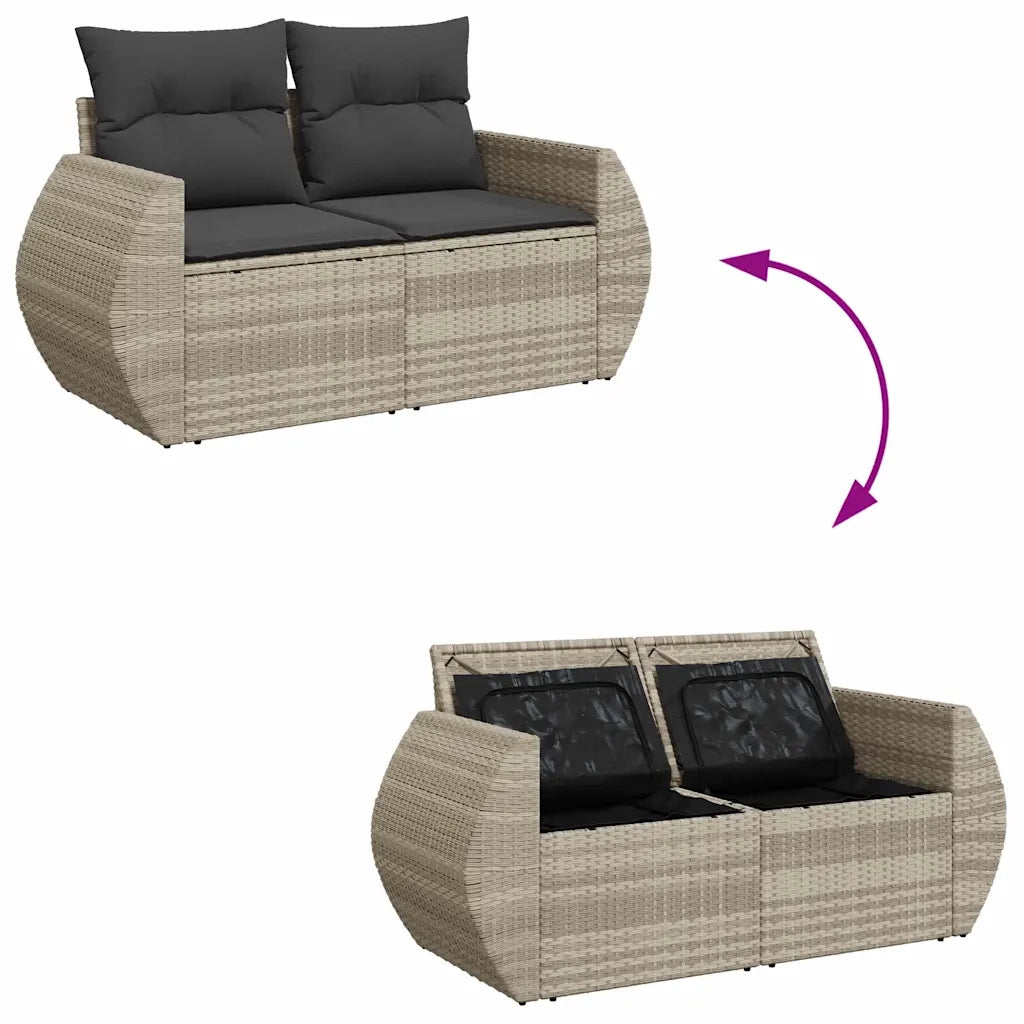 Divano da Giardino con Cuscini 2 Posti Grigio Chiaro Polyrattan 366197