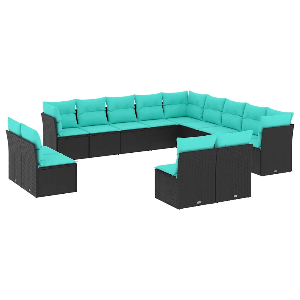 Set Divani da Giardino 13 pz con Cuscini Nero in Polyrattan 3218487