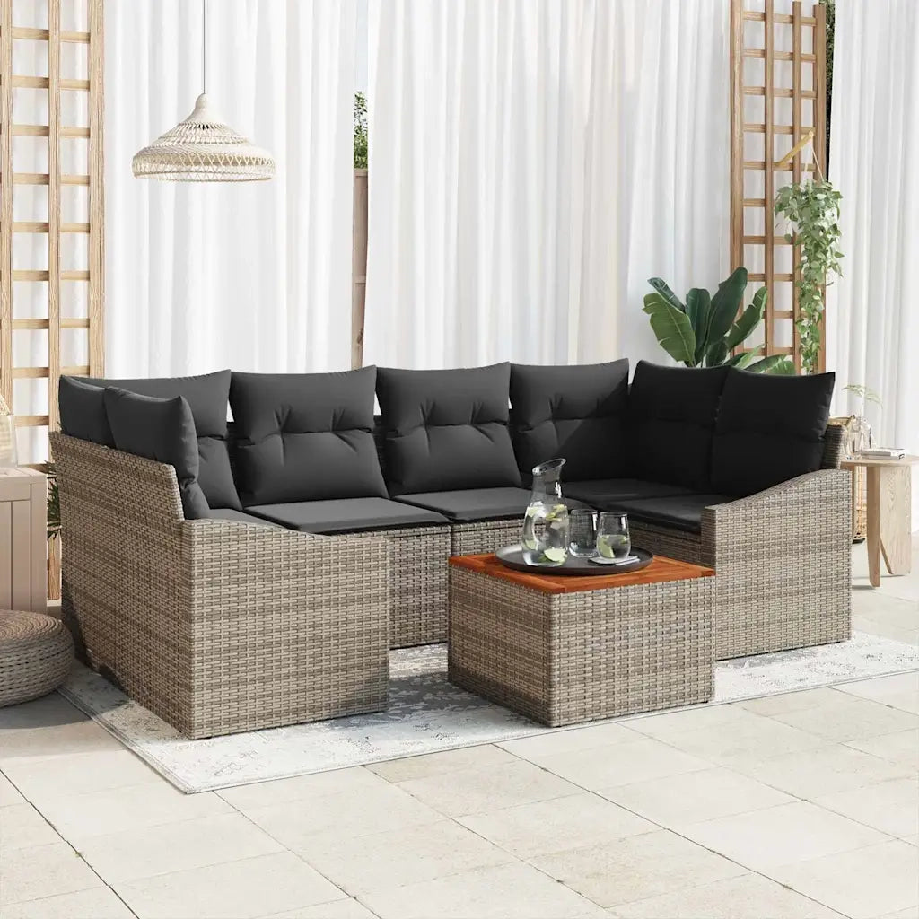 Set Divano da Giardino 7 pcs Grigio polyrattan