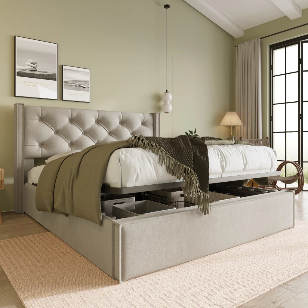 LETTO Contenitore 160x200 cm in cotone Grigio Chiaro