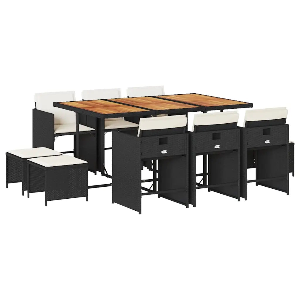 Set da Pranzo da Giardino 11 pz con Cuscini in Polyrattan Nero 3211155