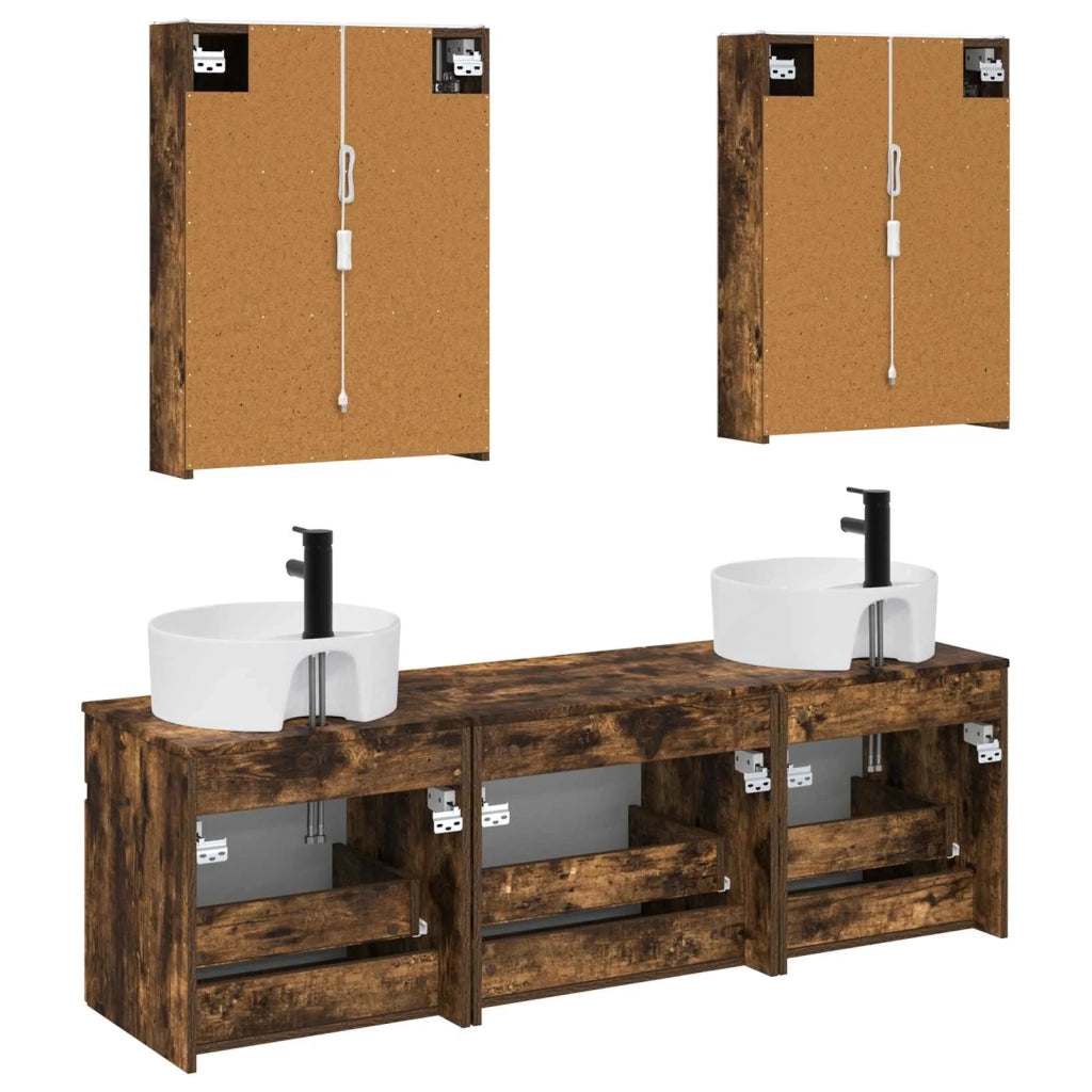Set di Armadi da Bagno 5 pcs Rovere Fumo 53 x 15,5 x 70 cm 3406611