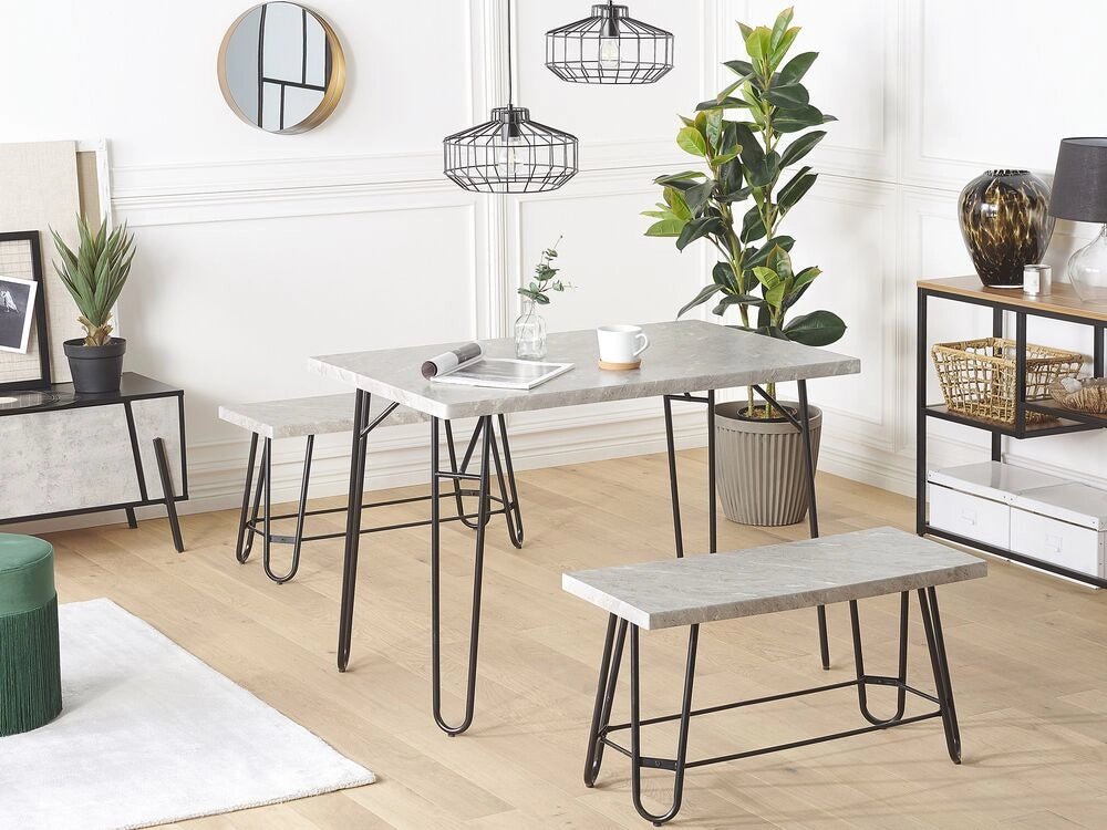 Set da pranzo Top impiallacciato marmo grigio e Nero 2 panche 4 posti industriale