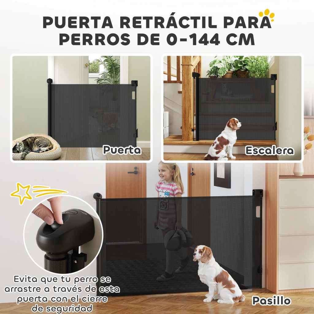 Barriera per Cani Retrattile 0-140 cm ¨C zephmum ¨C Nero