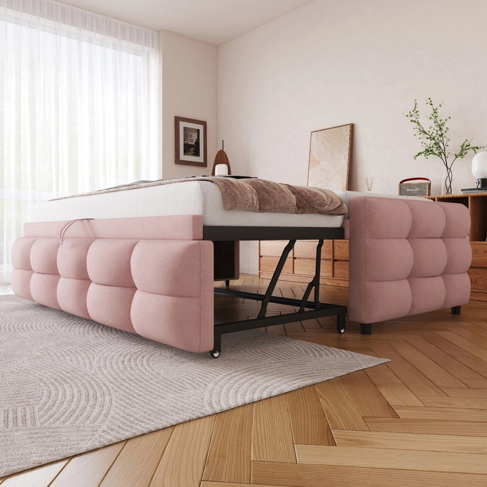 Letto Imbottito Estraibile Singolo/Matrimoniale ¨C MINIMAL ¨C Velluto Rosa, Rete a Doghe, 90/180x190