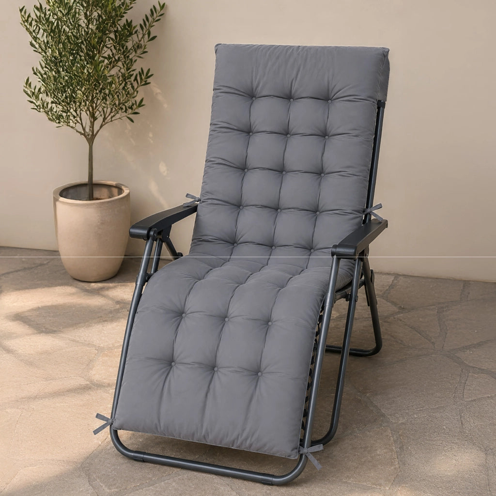 Cuscino Imbottito Universale per Sedia Relax Zero Gravity e Sdraio 155x55 cm con Laccetti di Fissaggio Grigio