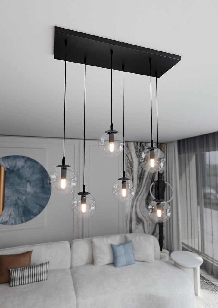 Lampadario Emibig COSMO 6xE14 nero vetro trasparente