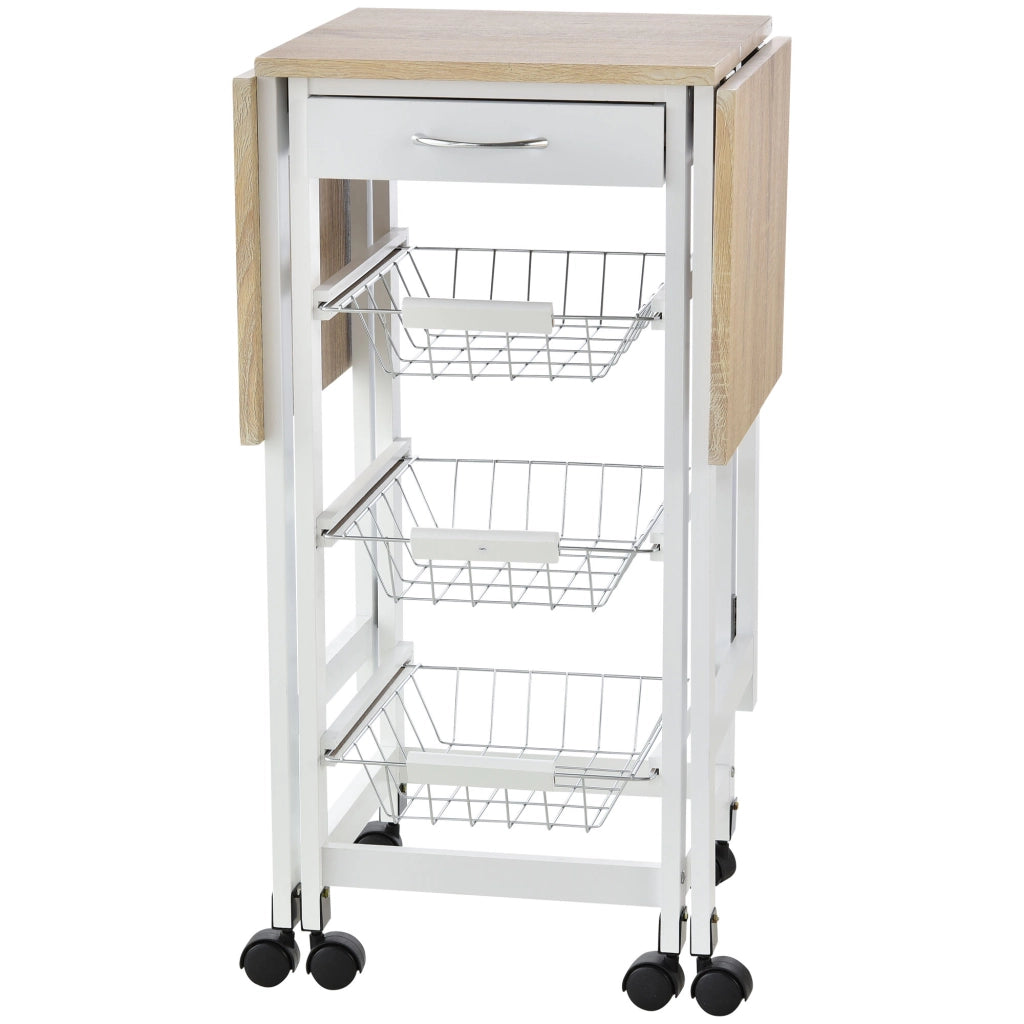 Carrello Portavivande Pieghevole per Cucina ¨C zephmum ¨C Bianco e Legno, 37x37x77.5 cm