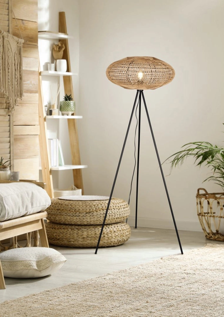 Piantana 3 piedi, metallo e corda, nero, H 150 cm, Hedda