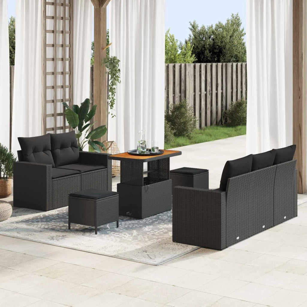 Set Divano da Giardino con cuscino 8 pcs Nero polyrattan 3363509