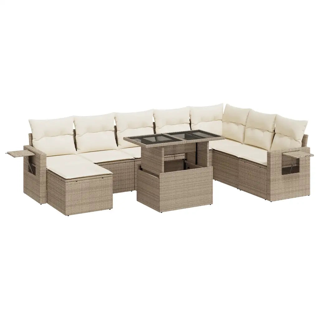 Set Divano da Giardino 9 pz con Cuscini Beige in Polyrattan 3326529