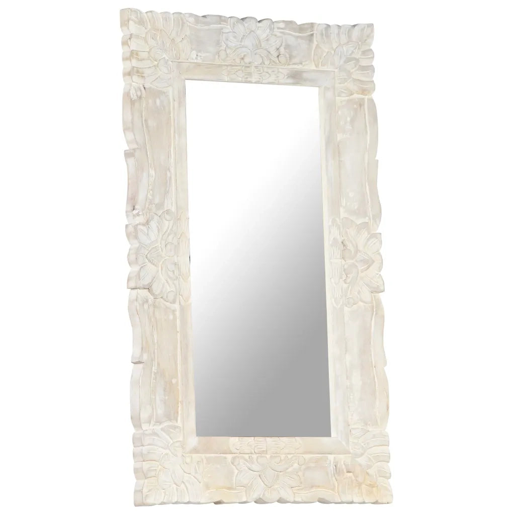 Specchio Bianco 80x50 cm in Legno Massello di Mango 321633