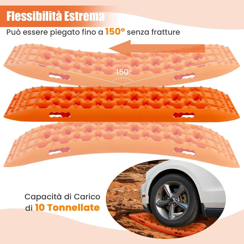 Tappetino di Trazione 2 Pezzi, Carico 10T, Piastre di Trazione per SUV Camper Auto Camion, Tavola di Recupero per Piste Offroad, per Sabbia, Neve, Fango (Arancione, 107 x 31 x 7 cm)