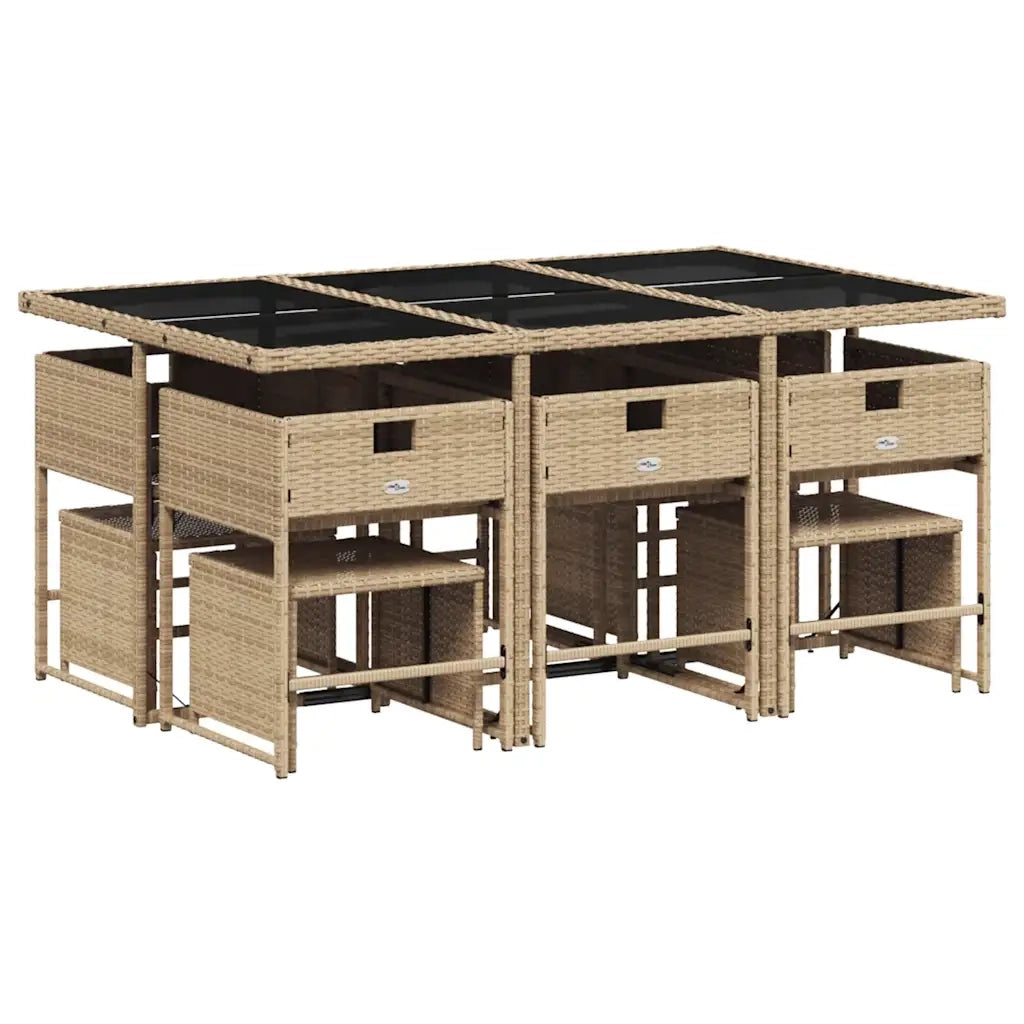 Set da Pranzo da Giardino 11 pz con Cuscini Beige in Polyrattan