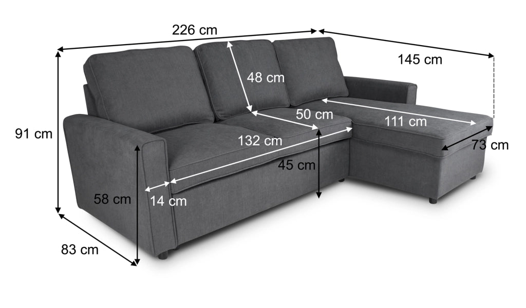 Divano letto angolare con contenitore, divano con chaise longue grigio scuro - Kennedy - DL-KE05CL