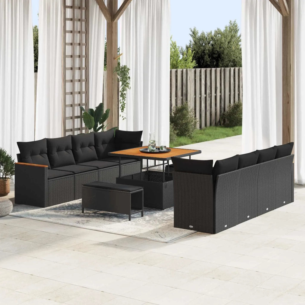 Set Divano da Giardino 11 pcs Nero polyrattan