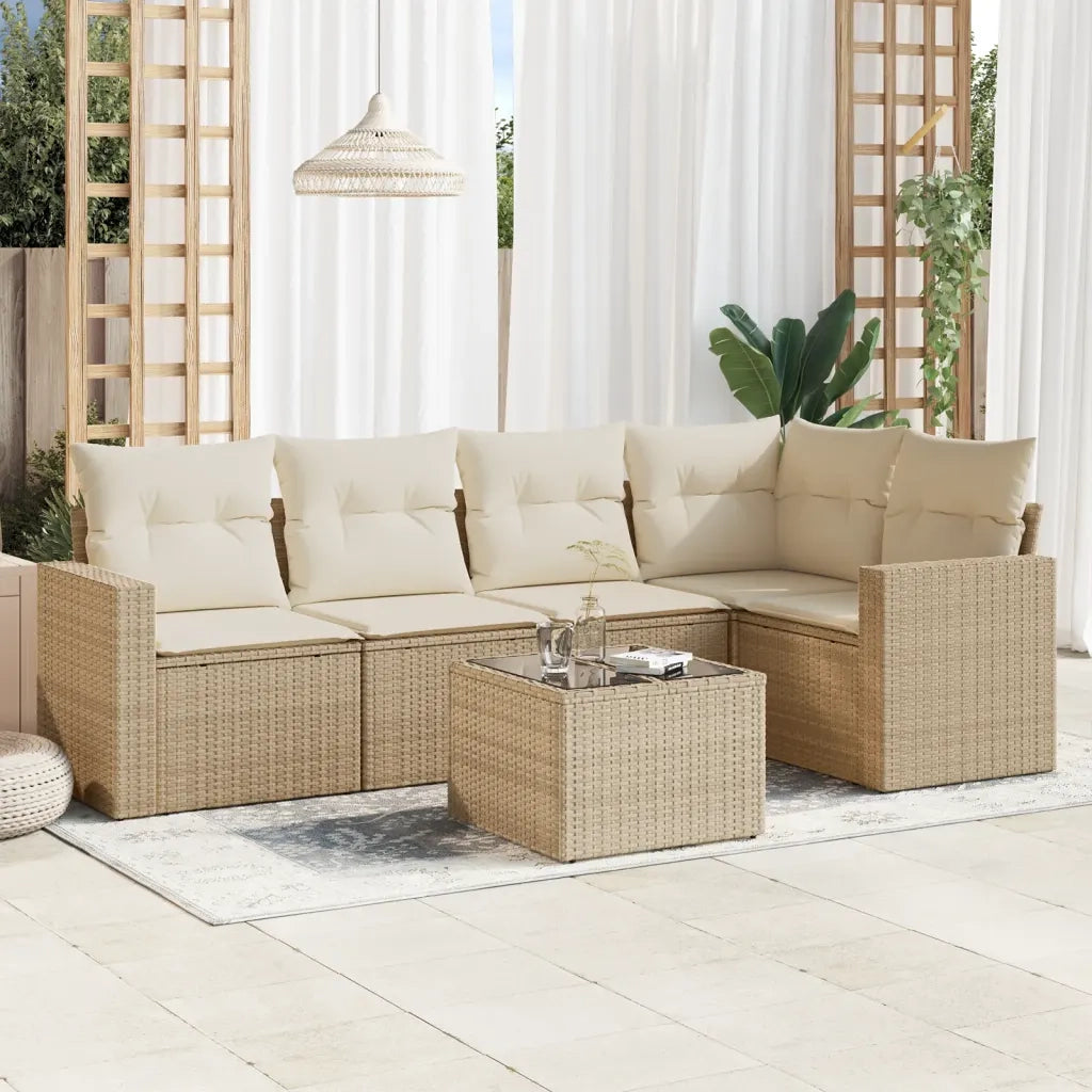 Set Divano da Giardino 6 pz con Cuscini Beige in Polyrattan 3218928