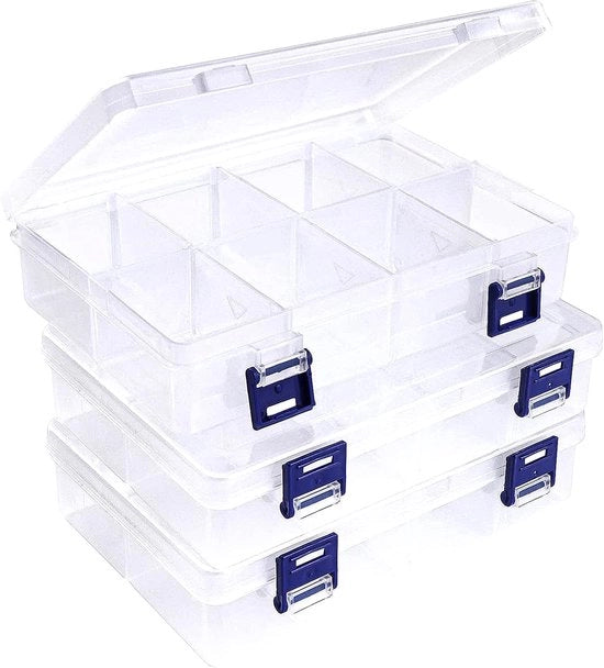 Organizzatore trasparente con cassetti regolabili per diversi oggetti