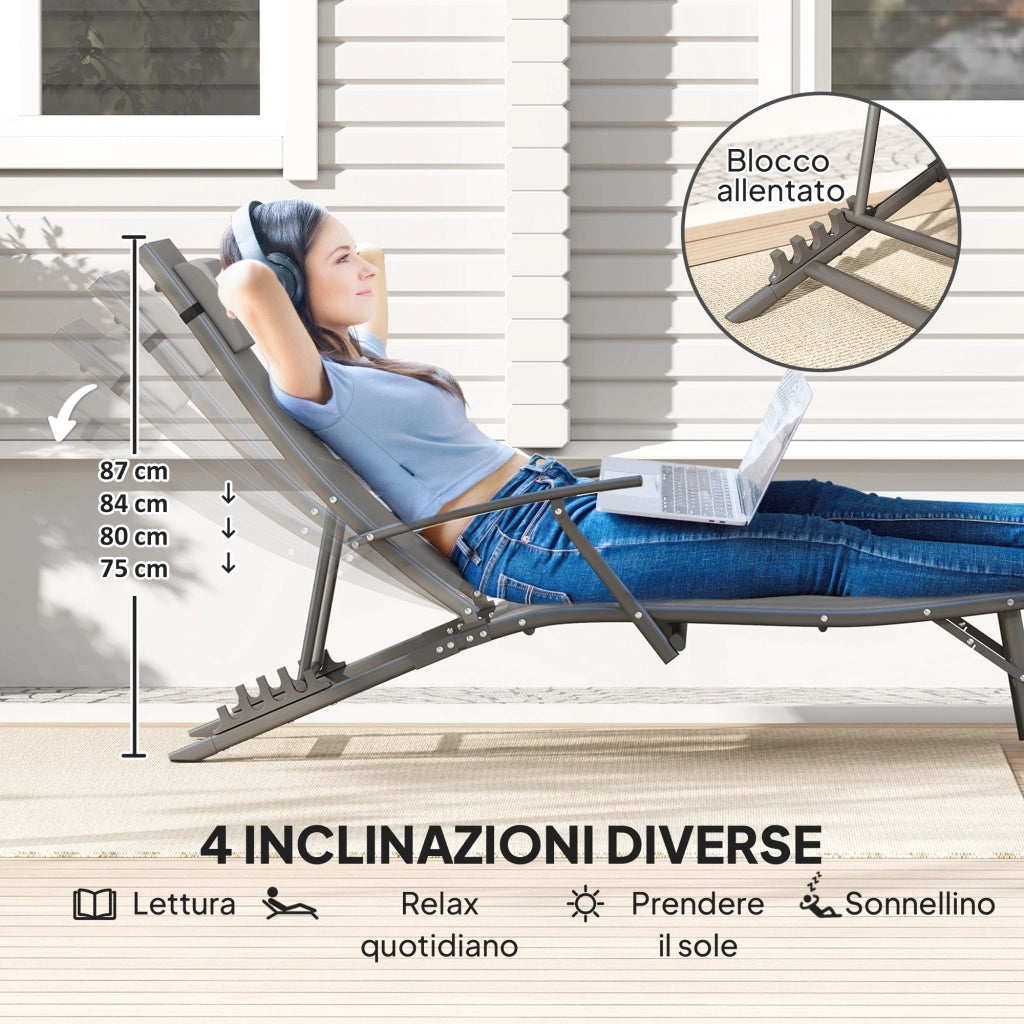 Sdraio da Giardino Pieghevole con Cuscino ¨C Zephmum ¨C Grigio