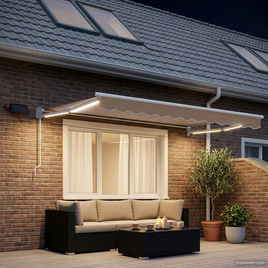 Tenda retrattile manuale con LED Tortora 3425966