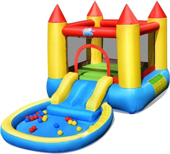 Cuscino di Salto - Il Castello Magico con Pista d'Acqua, Area di Salto e Bambola Inflabile per Bambini