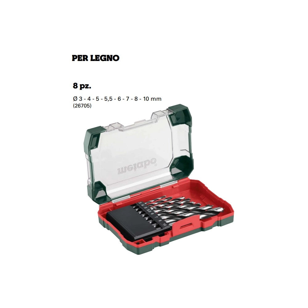Metabo set 8 punte per legno a 2 taglienti attacco normale