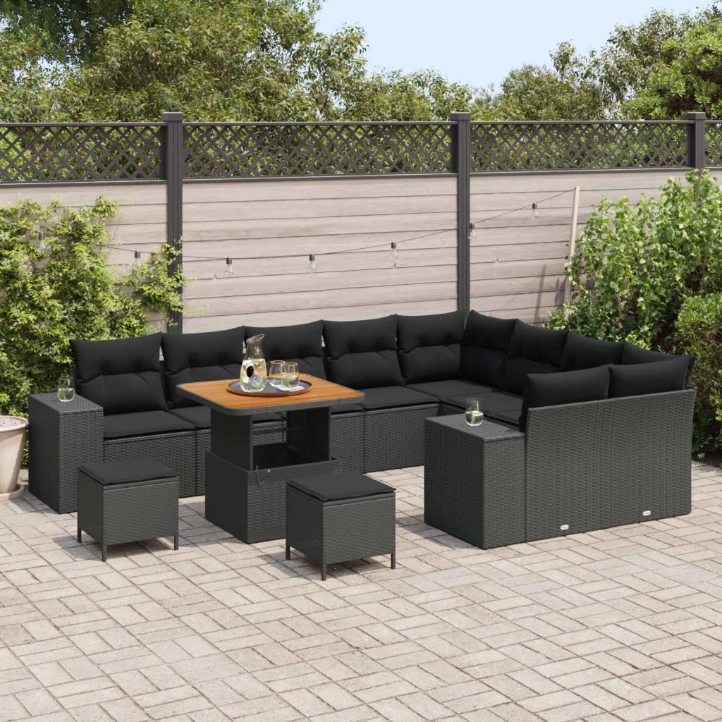 Set Divano da Giardino con cuscino con cuscino 12 pcs Nero