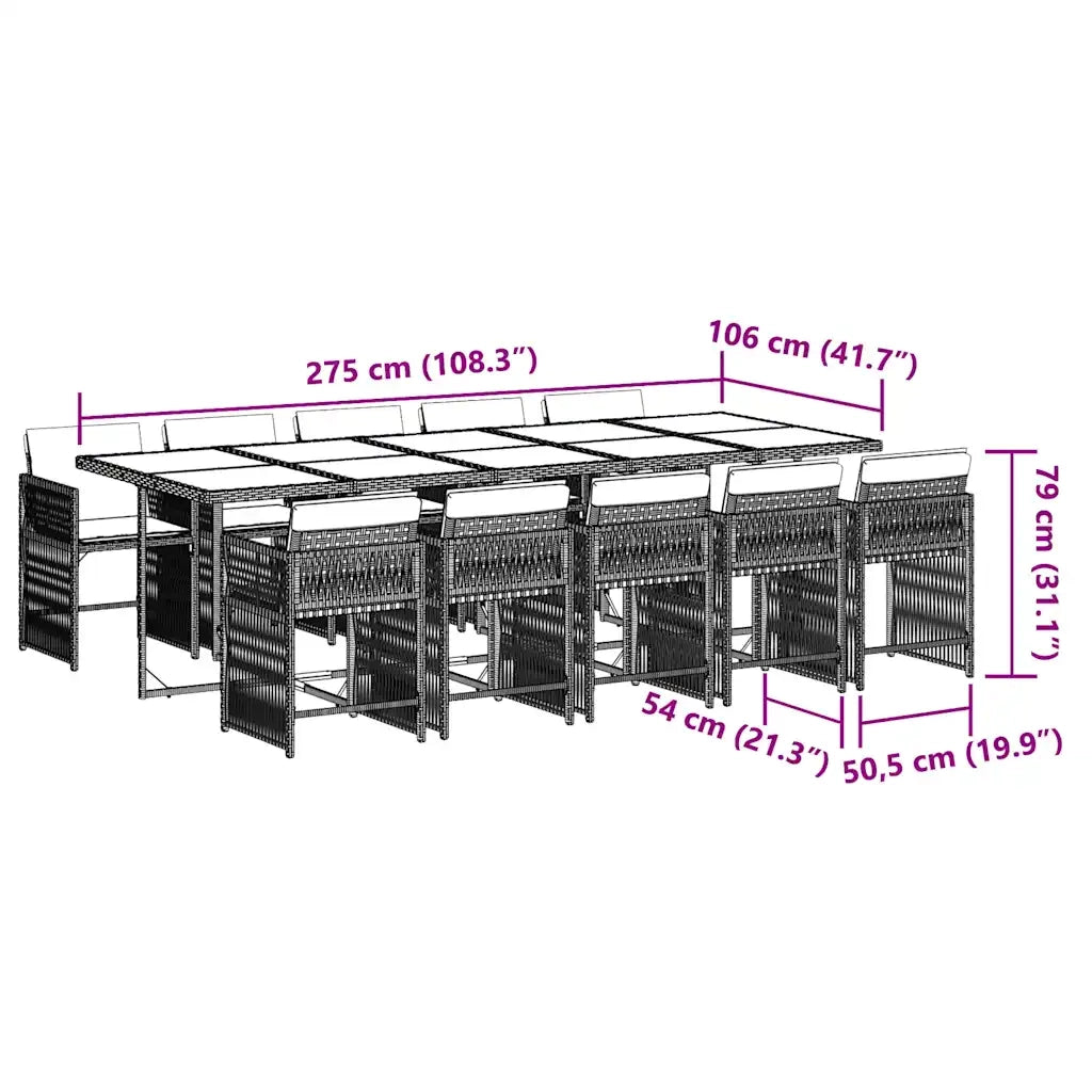 Set da Pranzo da Giardino 11pz con Cuscini in Polyrattan Grigio