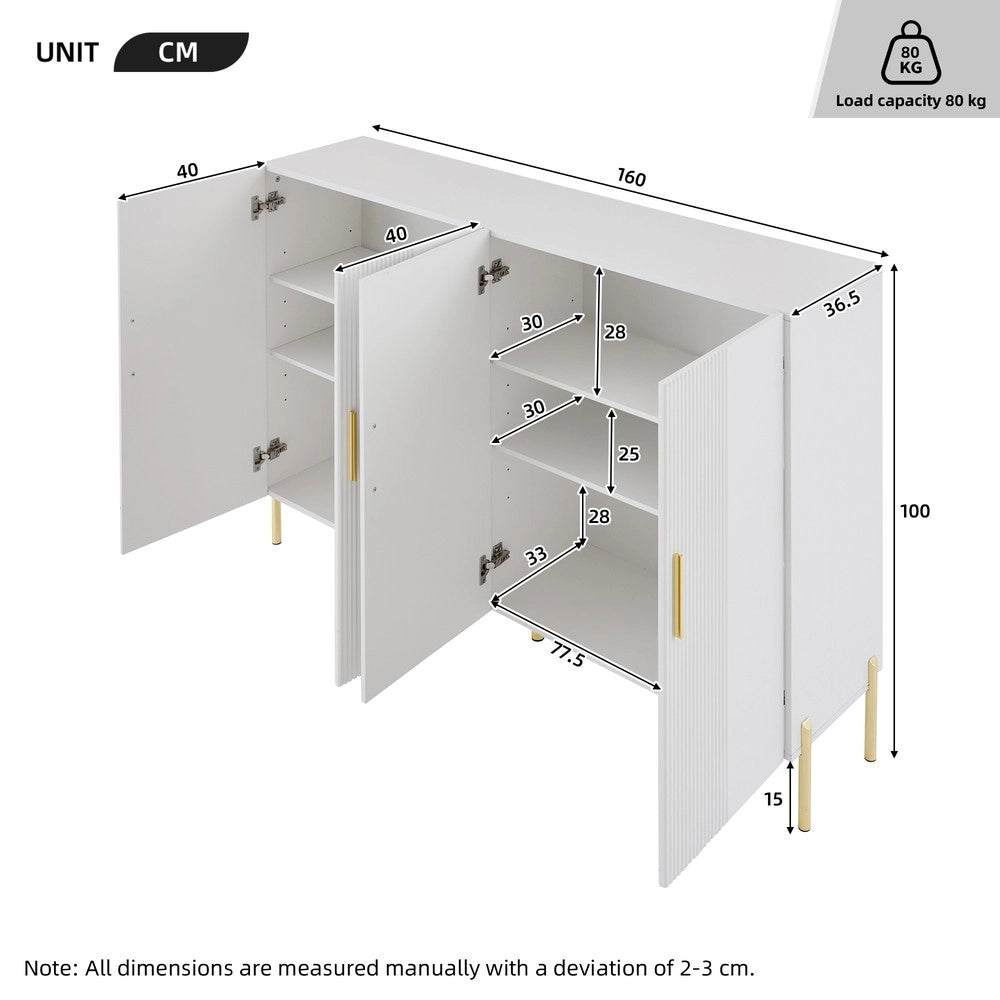Mobile Credenza Multiuso con Ante e Ripiani ¨C MINIMAL ¨C Bianco Opaco, 160x35x100