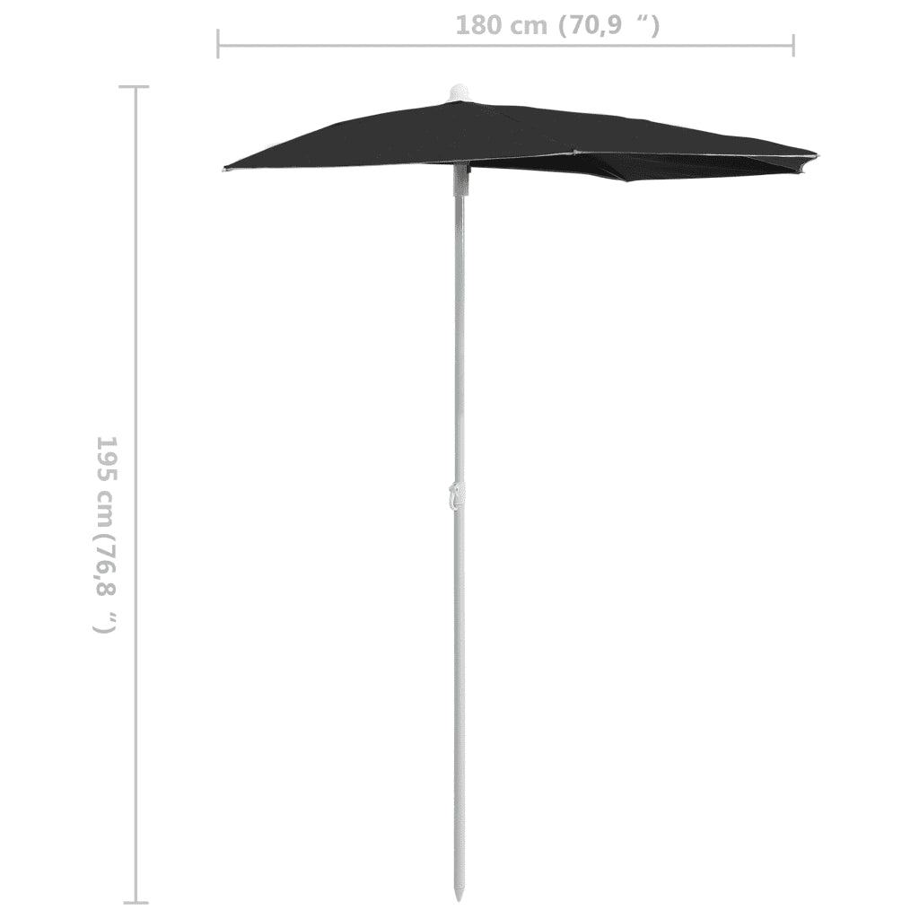 Ombrellone Semicircolare da Giardino con Palo 180x90 cm Nero 315565