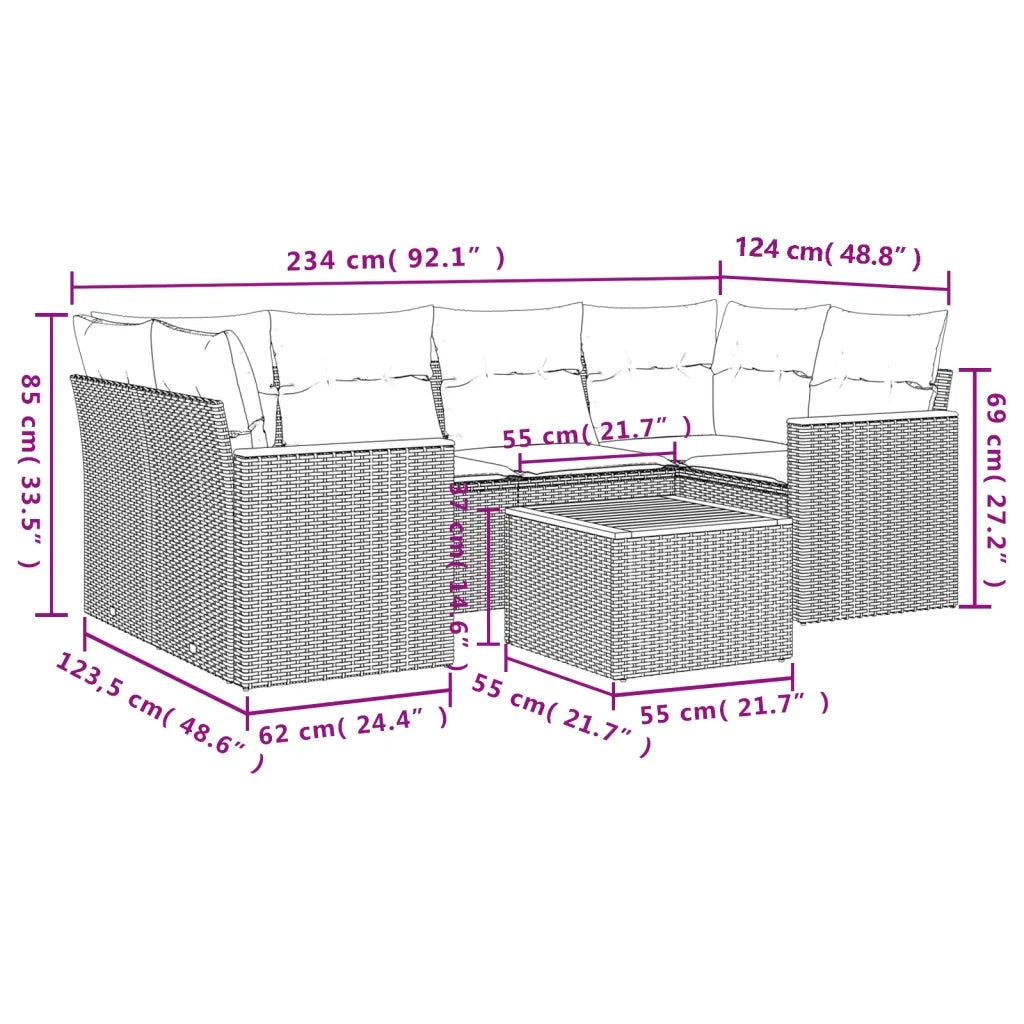 Set Divani da Giardino con Cuscini 7pz Nero Polyrattan 3225797