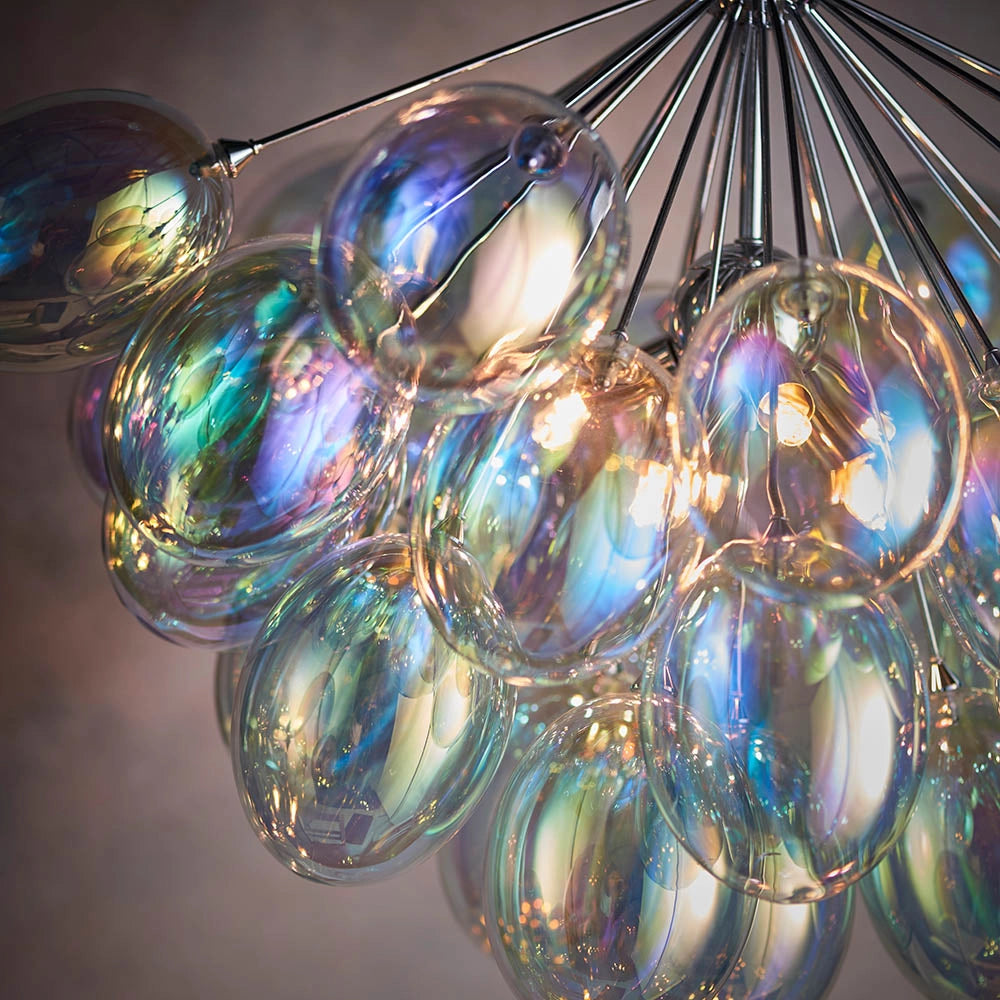 Lampadario Infinity cromato con sfere opalescenti 6xG9