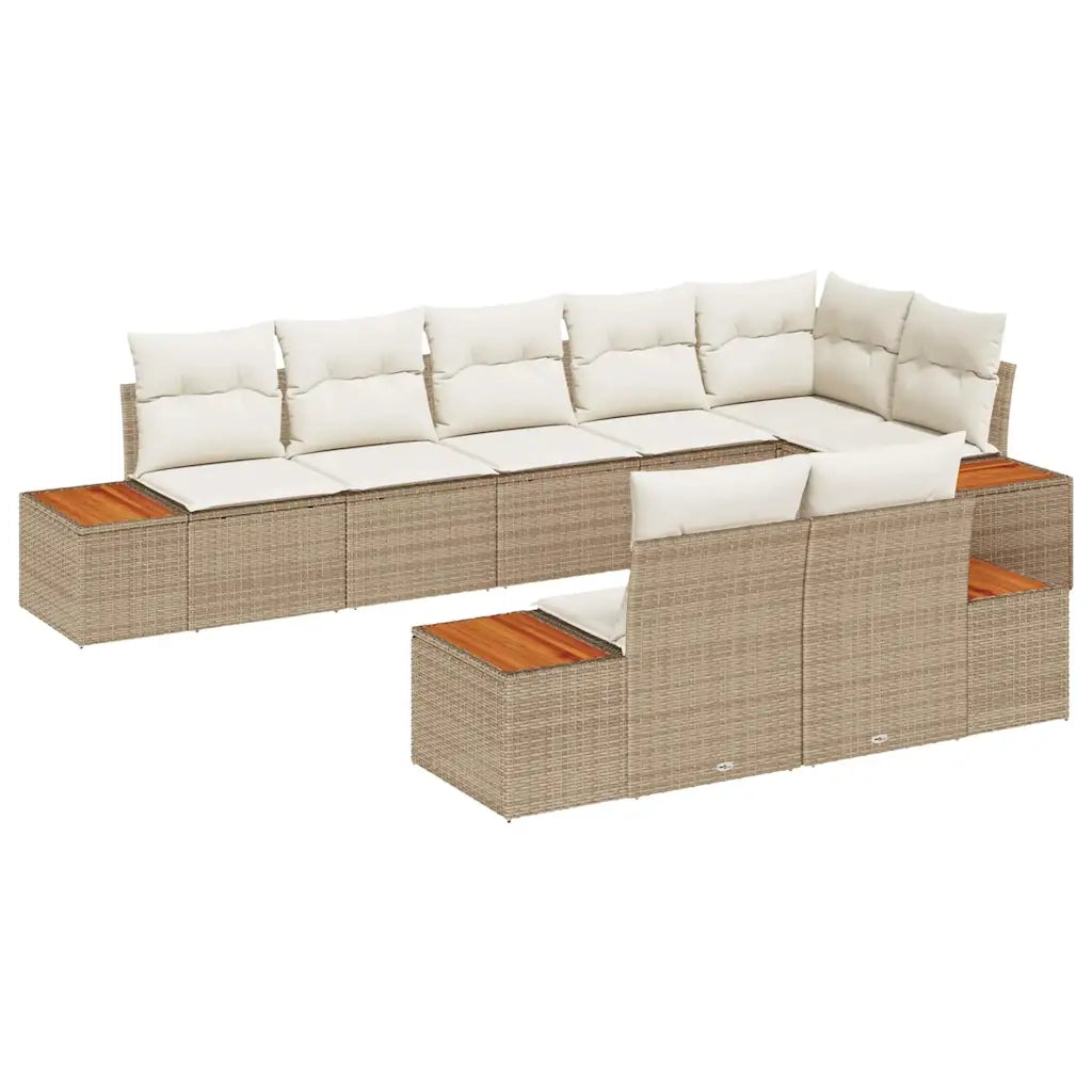 Set Divano da Giardino 8 pcs Beige e Crema Polyrattan