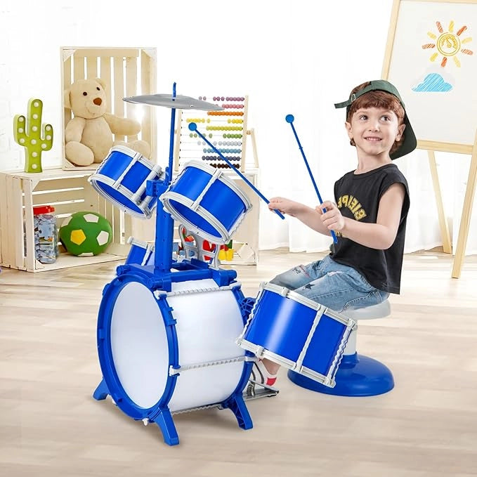 Set di Batteria per Bambini, Kit di Batteria Jazz con Cassa, Strumento Musicale a Percussione Educativo per Bambini 3+ Anni
