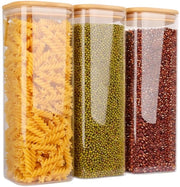 Set di 3 contenitori di riserva - 2100 ml - coperchio in bambù - vetro borosilicato