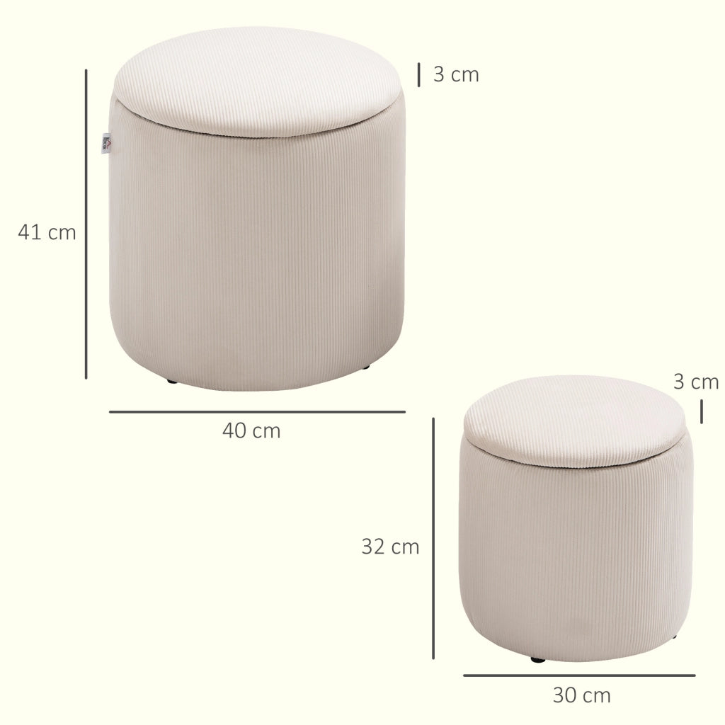 Pouf con Contenitore Set 2 Pezzi ¨C Xylo ¨C Velluto Crema 40x40x41cm