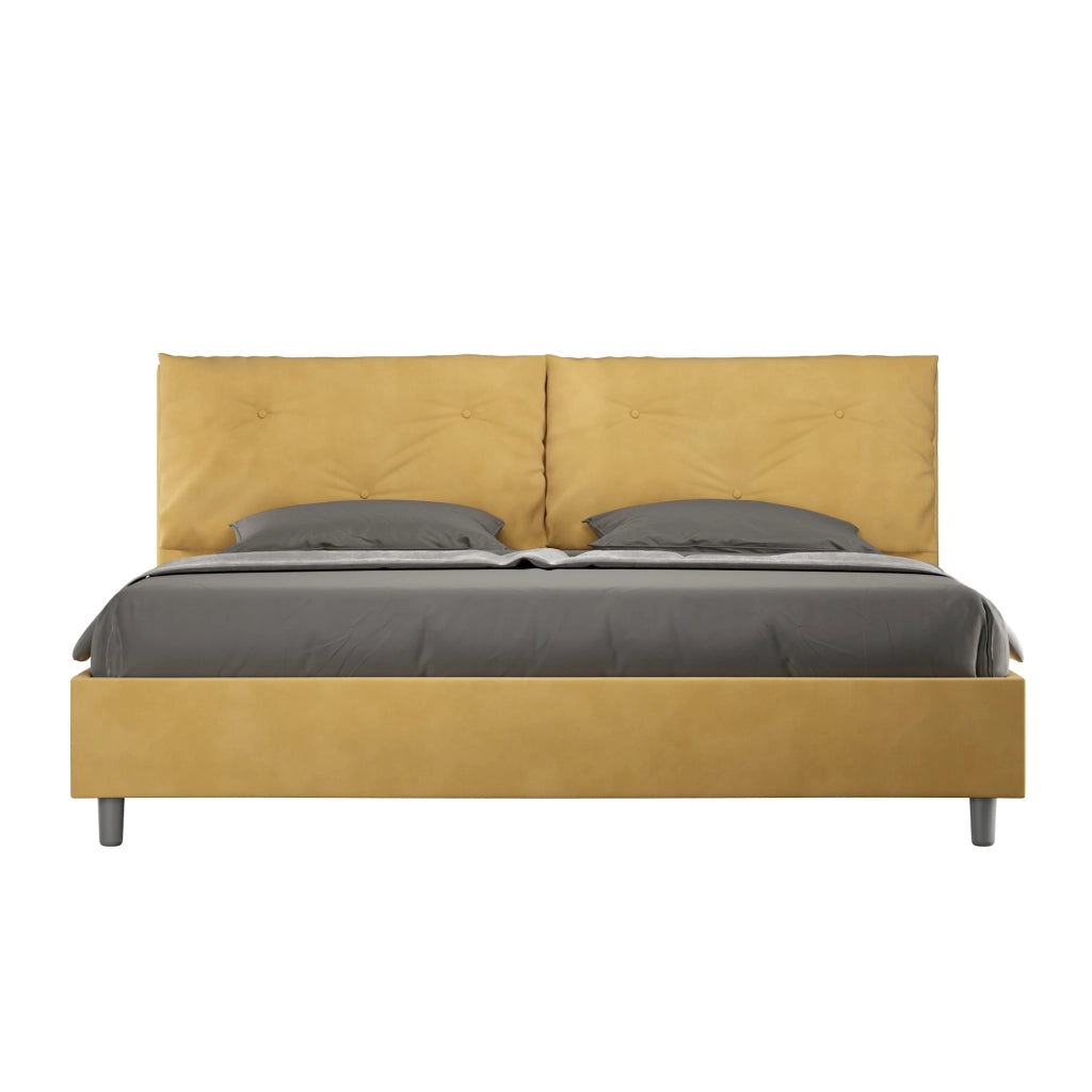 BS COM Letto matrimoniale king size con rete imbottito 200x200 microfibra ocra