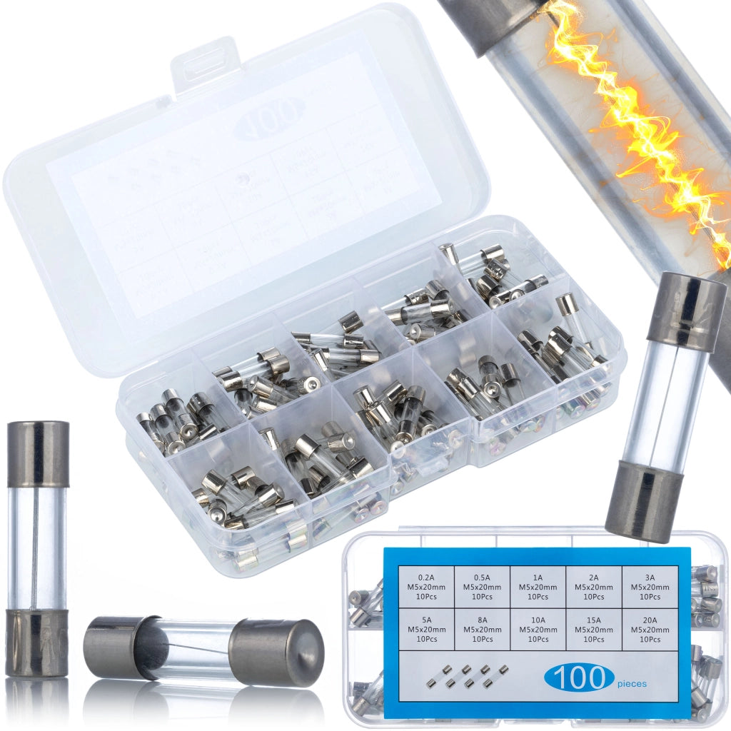 Set di Fusibili Vetro WTA 5x20mm – 100 Pezzi 0.2A-20A | Alta Qualità, Protezione Rapida
