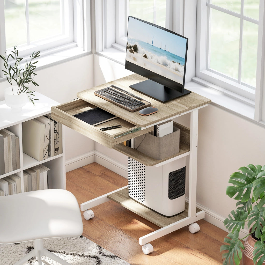 Scrivania per computer con ruote e cassetto ¨C zephmum ¨C 56x51x? cm quercia
