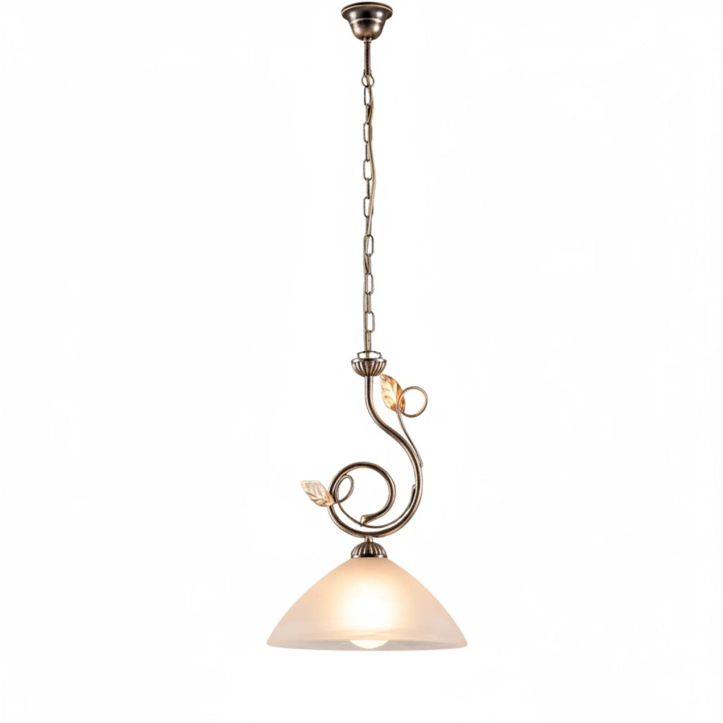 Lampadario Rustico Magnolia 1 Luce Marrone e Bianco LuceArt Classic
