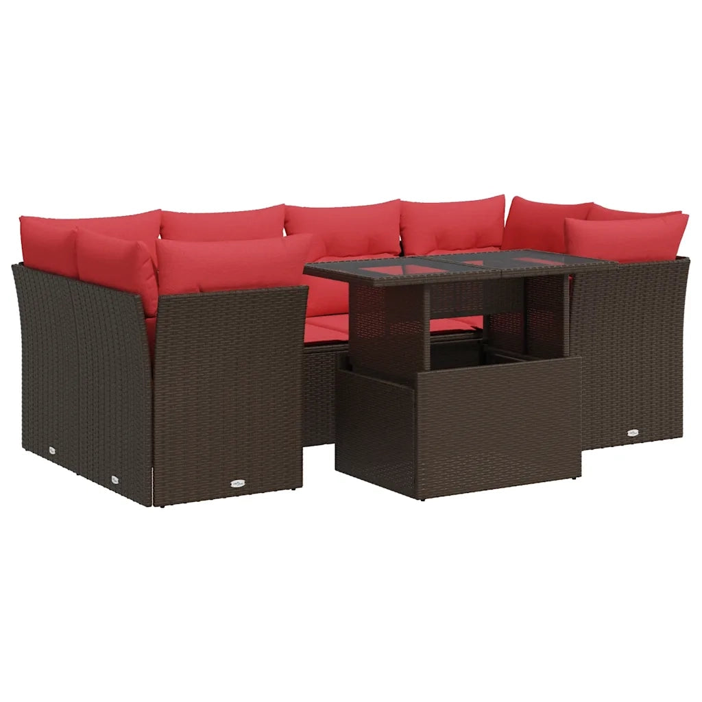 Set Divani Giardino 7 pz con Cuscini Marrone Polyrattan Acacia 3326115