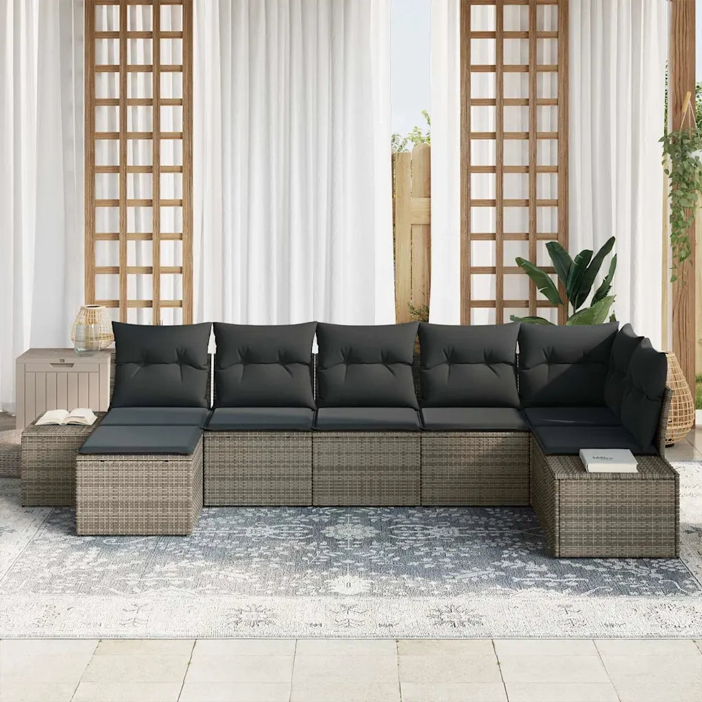 Set Divano da Giardino con cuscino 7 pcs Grigio Poly Rattan 3355818