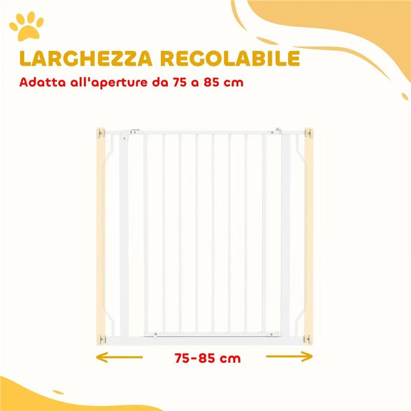 CANCELLETTO PER CANI ESTENSIBILE E REGOLABILE PER SCALE E PORTE, IN ACCIAIO E ABS, 75-85X76 CM, BIANCO