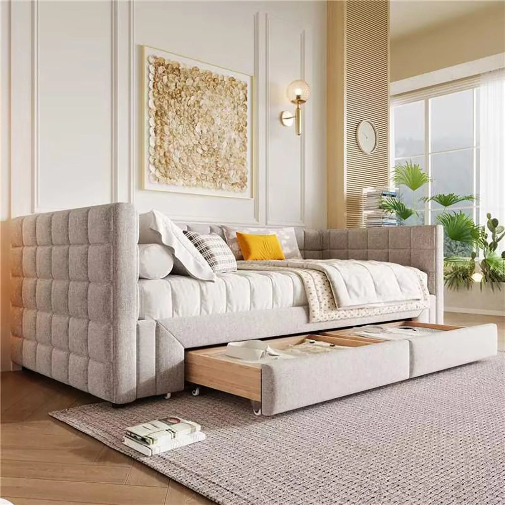 Divano letto - Xylo - 90x200 cm estendibile 2 cassetti beige