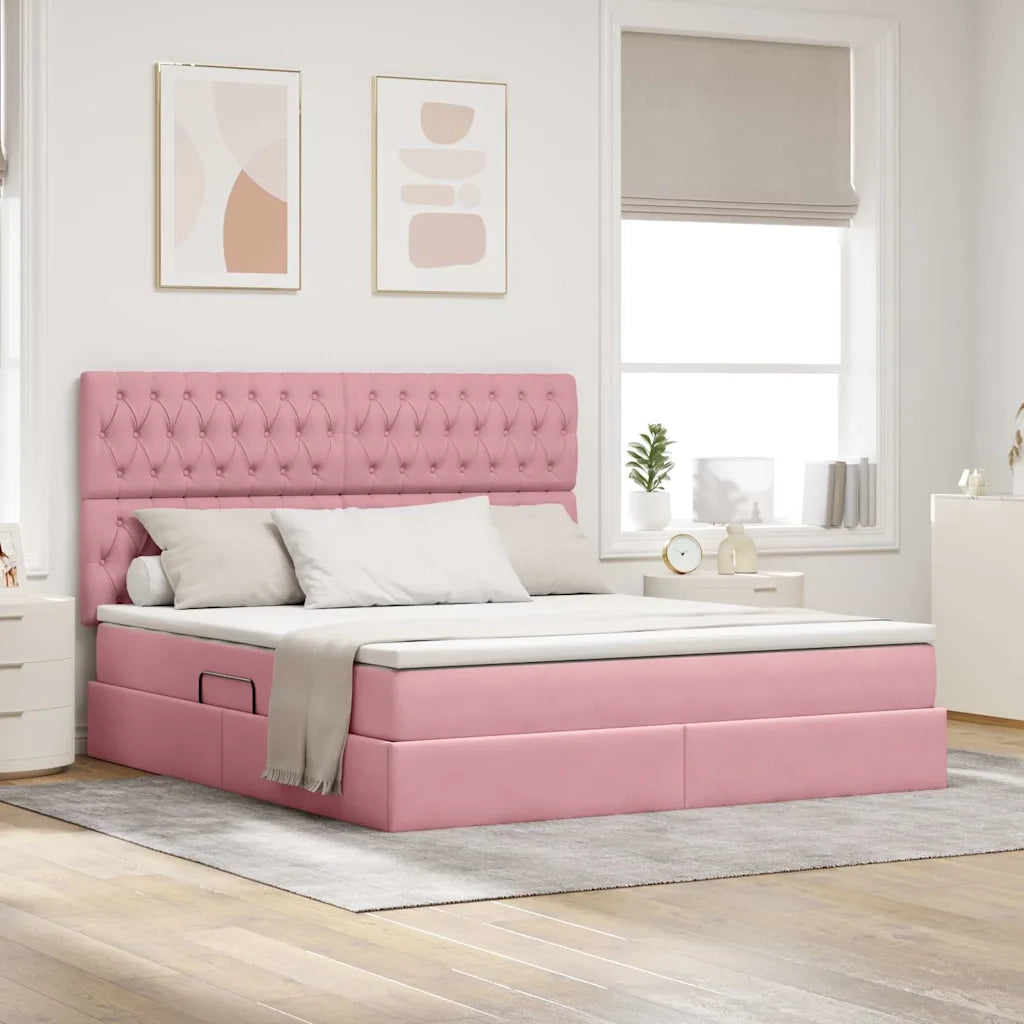 Letto con contenitore e LED con led Rosa 180 x 200 cm Velluto