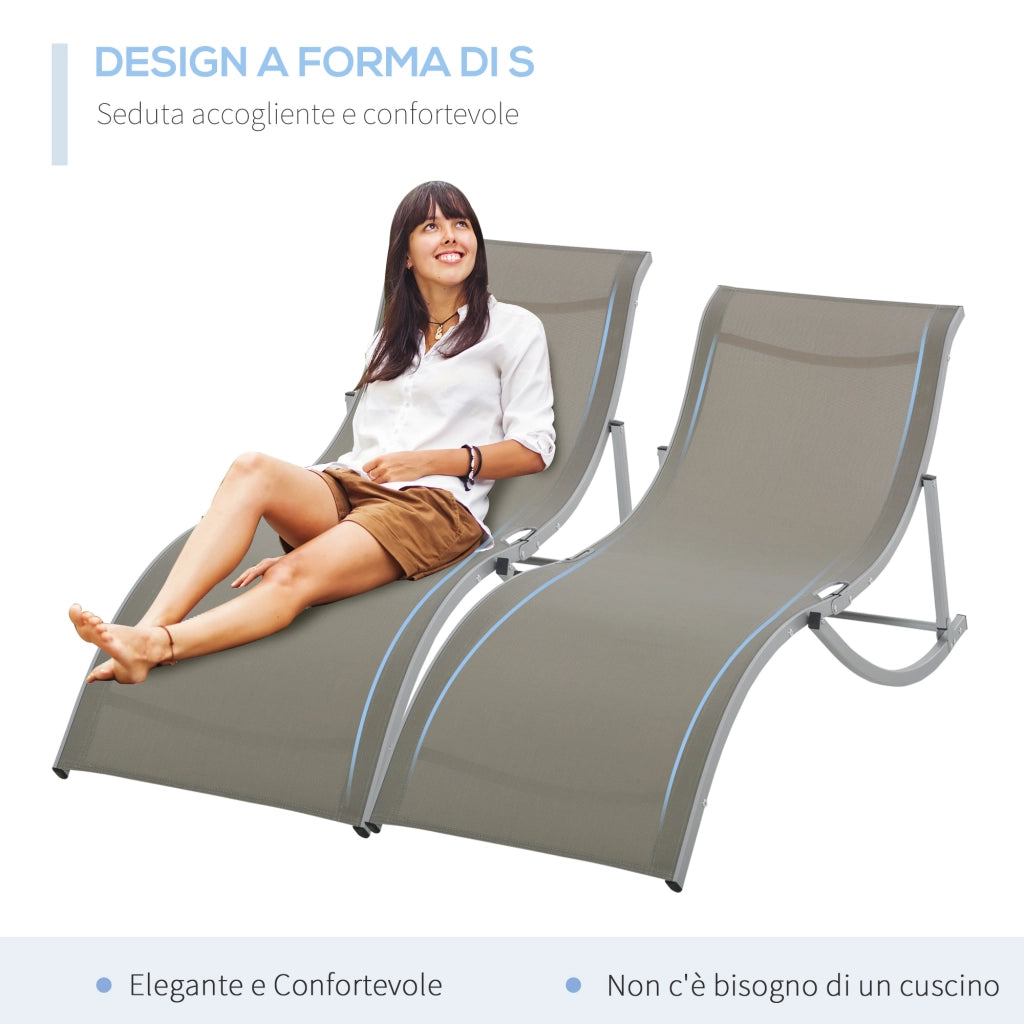 Lettino Prendisole Pieghevole ¨C Xylo ¨C Alluminio e Textilene, 61x165x63cm, Set 2 Pezzi