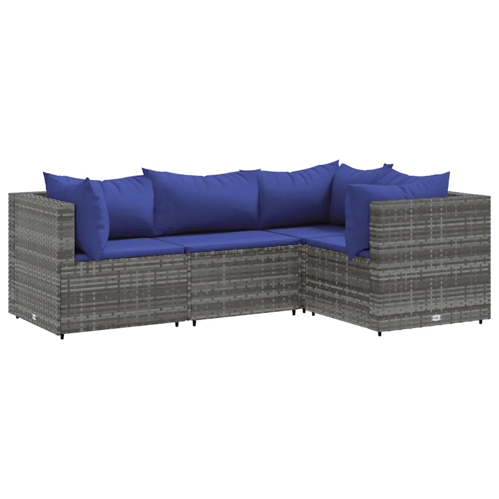 Set Divani da Giardino 4 pz con Cuscini in Polyrattan Grigio 3308079